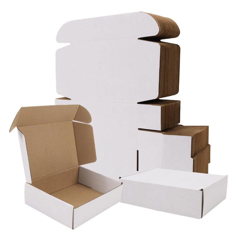 BIOBROWN 7x5x2"" 50 Pack Corrugated Cardboard Boxes Small Shipping Box for Packaging Small Business Mailer Mailing White - Image 1